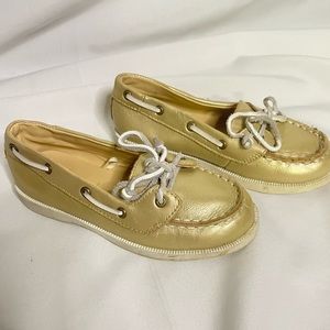 Janie and Jack boat shoes leather gold size 12